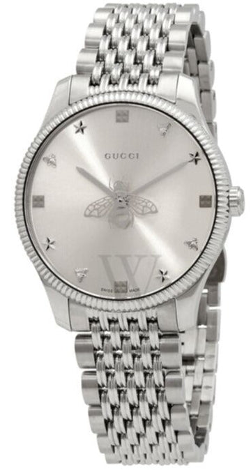 Shop Authentic Gucci G Timeless Quartz Silver Dial Silver Steel Strap Watch For Women - YA1264153 - Luxxuri