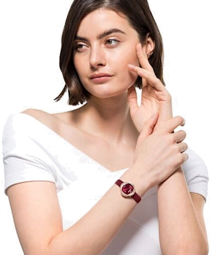  Shop Authentic Swarovski Crystal Flower Red Dial Red Leather Strap Watch for Women - 5552780 - Luxxuri