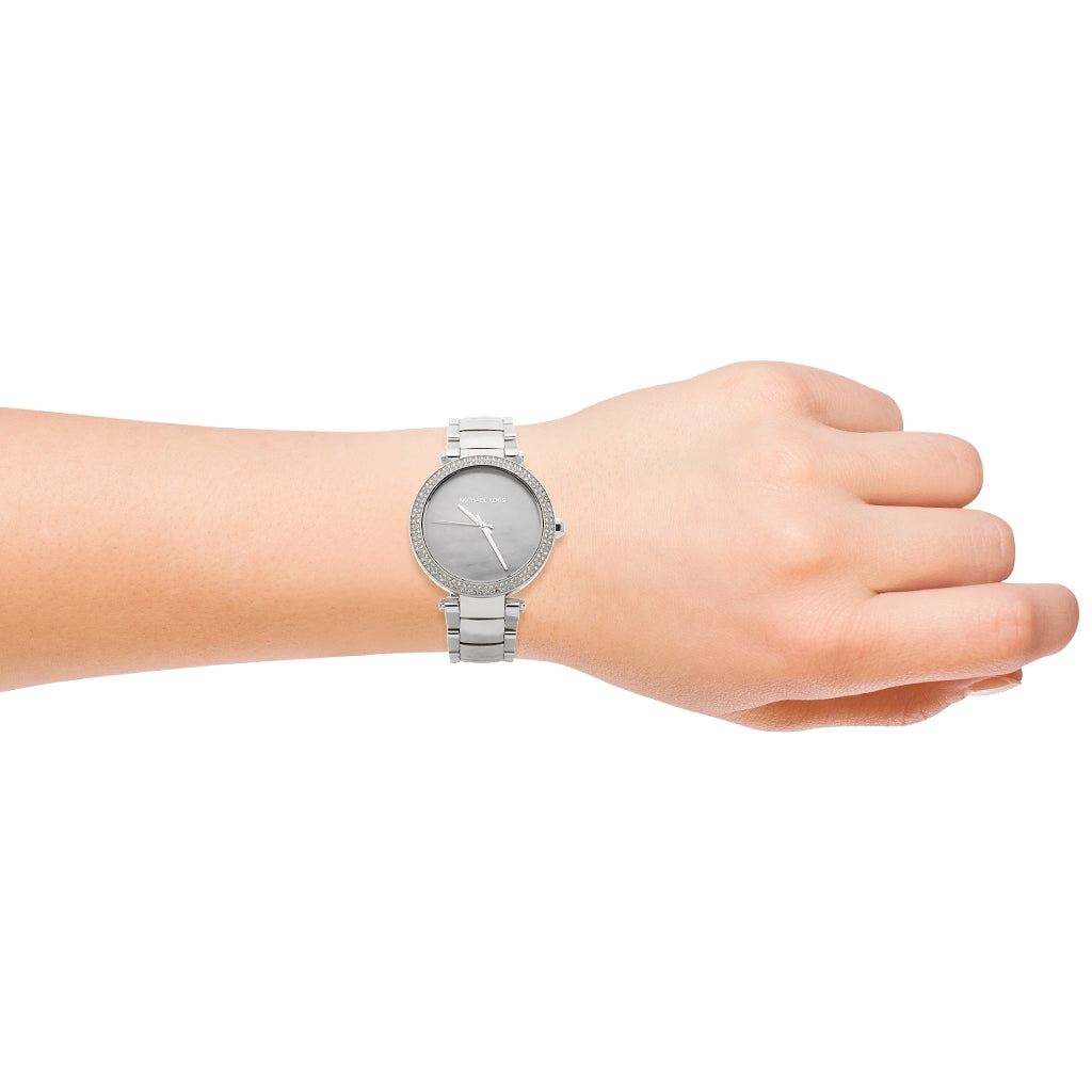  Shop Authentic Michael Kors Parker Mother of Pearl Silver Steel Strap Watch for Women - MK6424 - Luxxuri