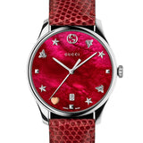  Shop Authentic Gucci G-Timeless Mother of Pearl Red Dial Red Leather Strap Watch For Women - YA1264041 - Luxxuri