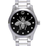  Shop Authentic Gucci G Timeless Quartz Diamonds Black Dial Silver Steel Strap Watch For Women - YA1265024 - Luxxuri