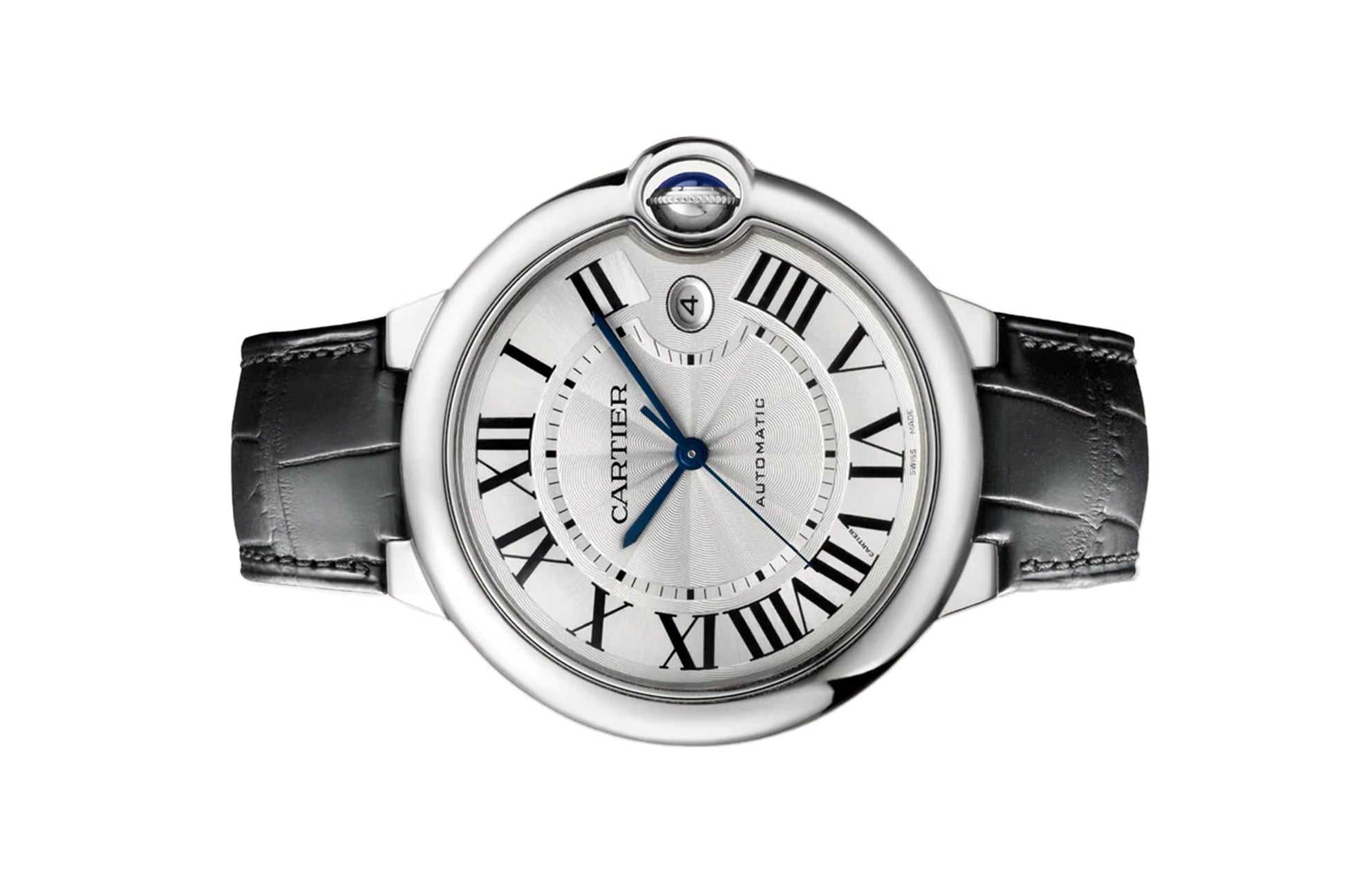  Shop Authentic Cartier Ballon Bleu de Cartier Silver Dial Black Leather Strap Watch for Men - WSBB0026 - Luxxuri