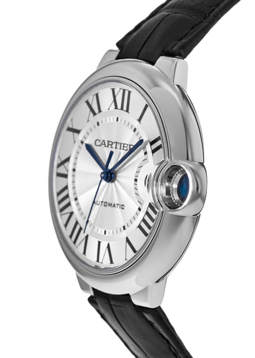 Cartier Ballon Bleu de Cartier Silver Dial Black Leather Strap Watch for Men - WSBB0026