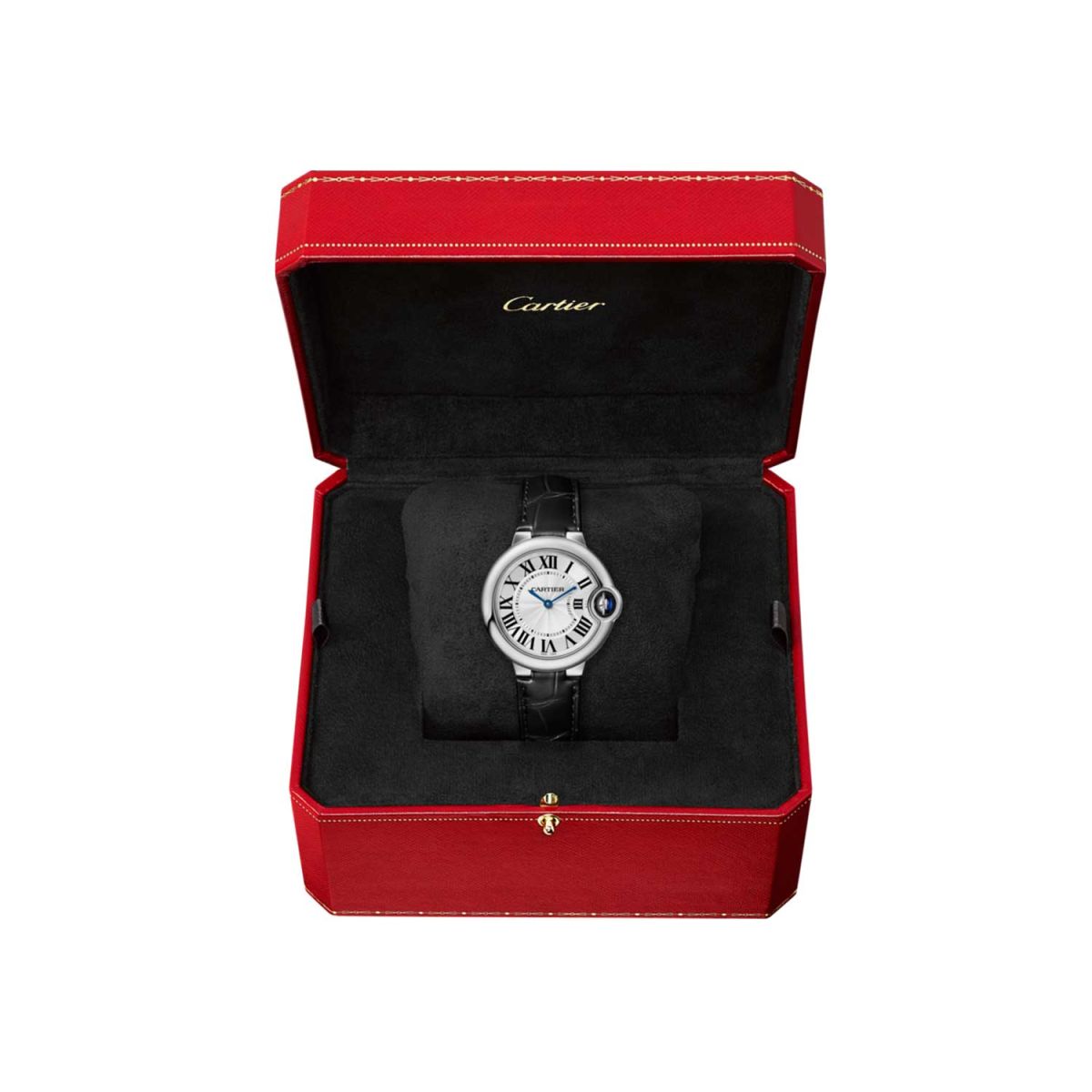  Shop Authentic Cartier Ballon Bleu De Cartier Silver Dial Black Leather Strap Watch for Women - WSBB0034 - Luxxuri