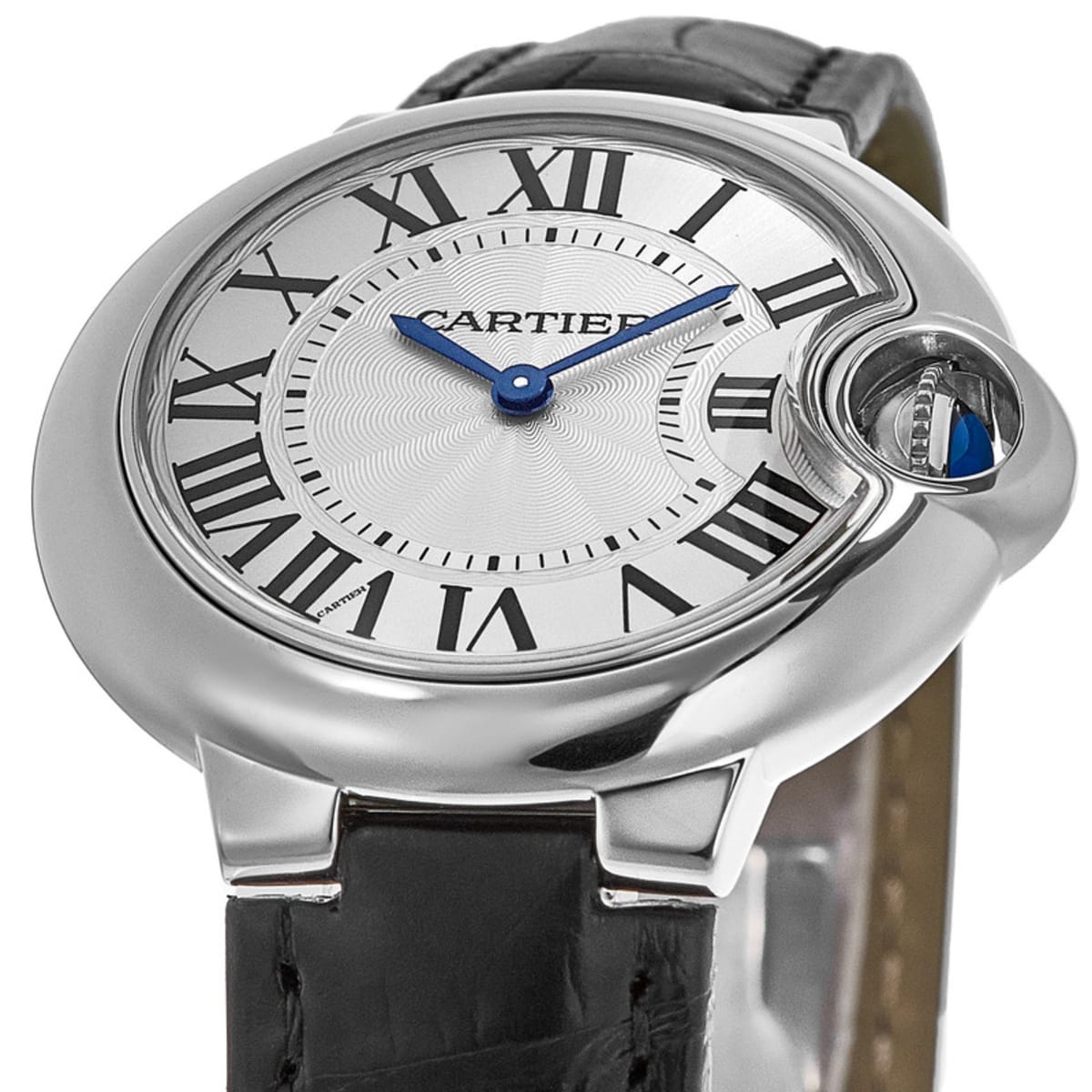  Shop Authentic Cartier Ballon Bleu De Cartier Silver Dial Black Leather Strap Watch for Women - WSBB0034 - Luxxuri