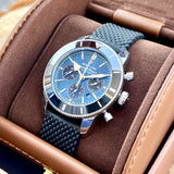  Shop Authentic Breitling Superocean Heritage B01 Chronograph 44 Blue Dial Black Mesh Bracelet Watch for Men - AB0162121C1S1 - Luxxuri
