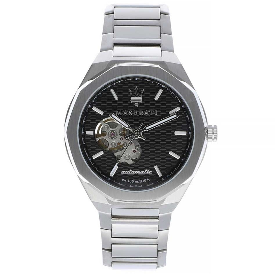  Shop Authentic Maserati Stile Skeleton Automatic Black Dial Silver Steel Strap Watch For Men - R8823142002 - Luxxuri