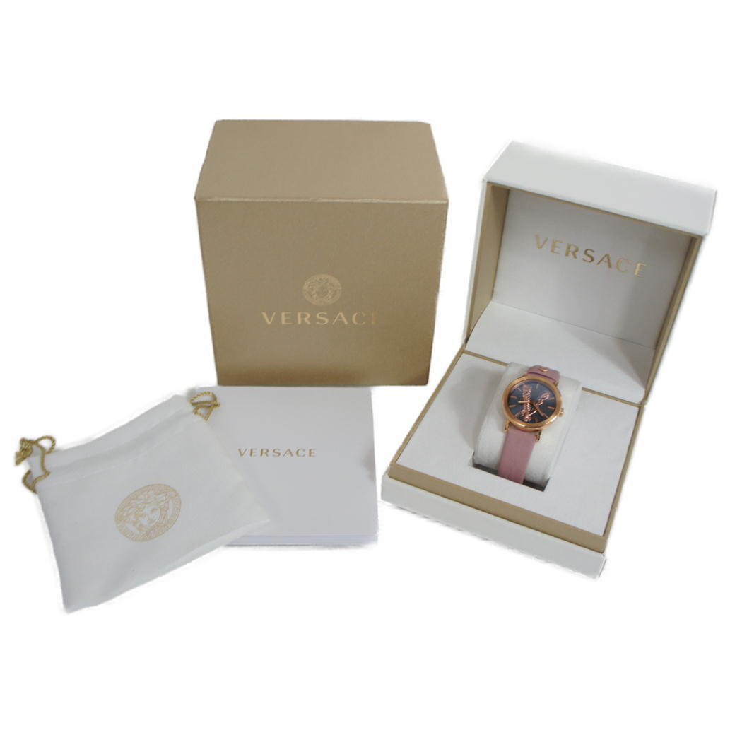  Shop Authentic Versace Virtus Quartz Grey Dial Pink Leather Strap Watch for Women - VEHC00319 - Luxxuri