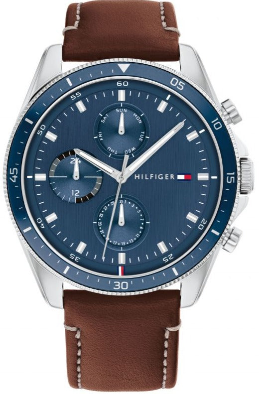  Shop Authentic Tommy Hilfiger Parker Chronograph Blue Dial Brown Leather Strap Watch For Men - 1791837 - Luxxuri