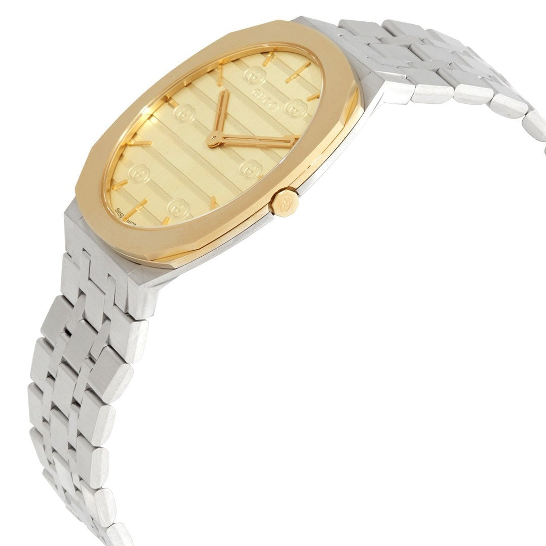  Shop Authentic Gucci 25H Quartz Gold Dial Silver Steel Strap Watch for Women - YA163403 - Luxxuri