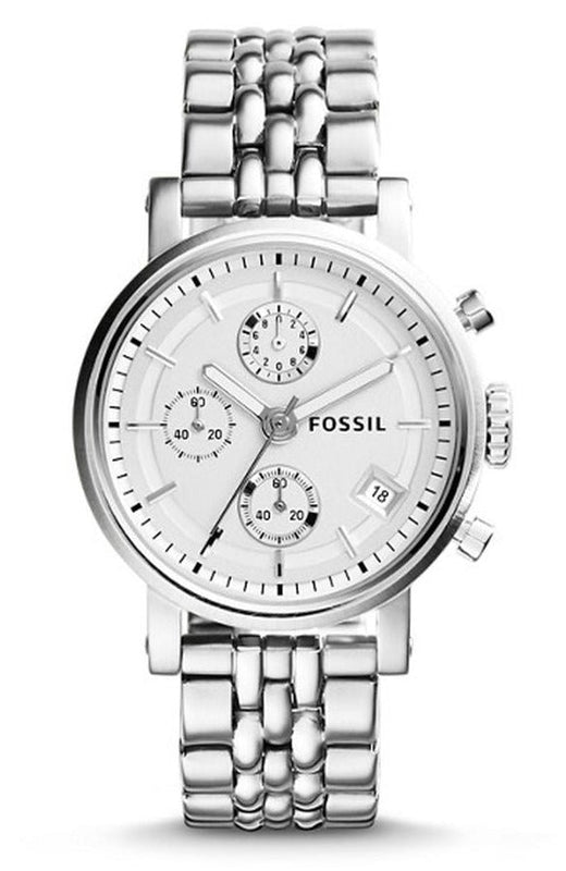  Shop Authentic Fossil Boyfriend Chronograph Silver Dial Silver Steel Strap Watch for Women - ES2198 - Luxxuri
