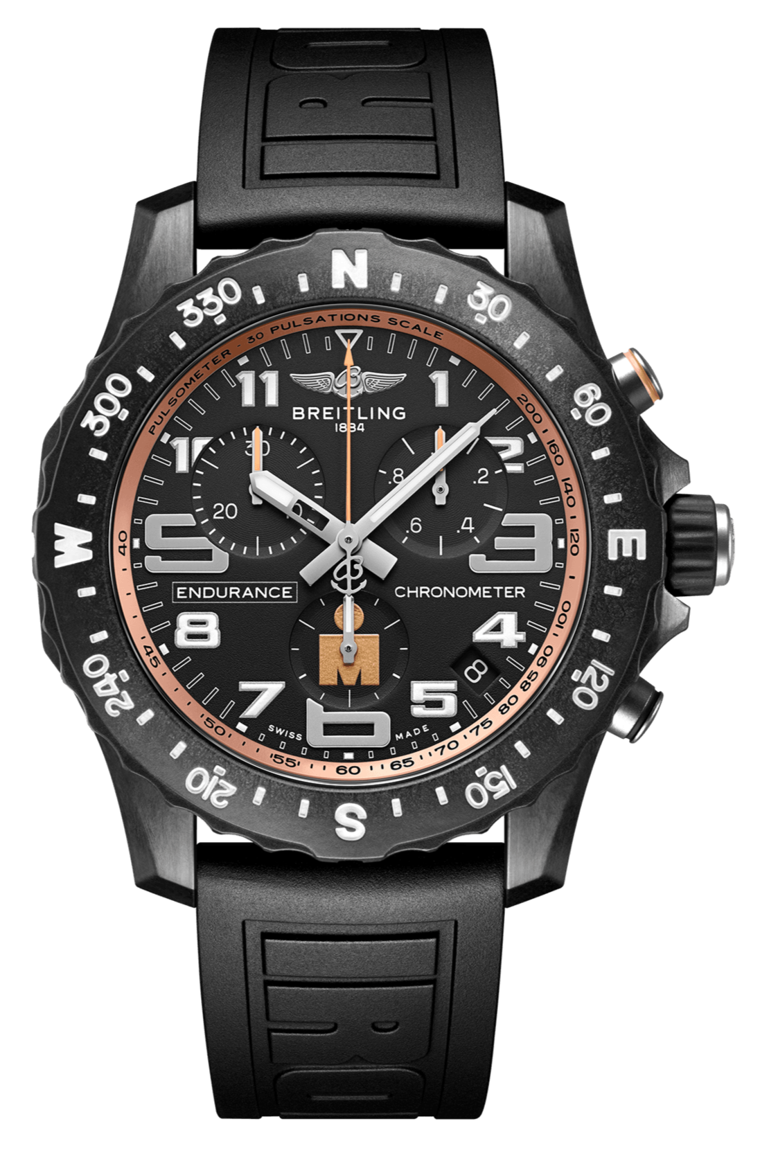 Breitling Endurance Pro Ironman Black Dial Black Rubber Strap Watch for Men - X823101B1B1S1