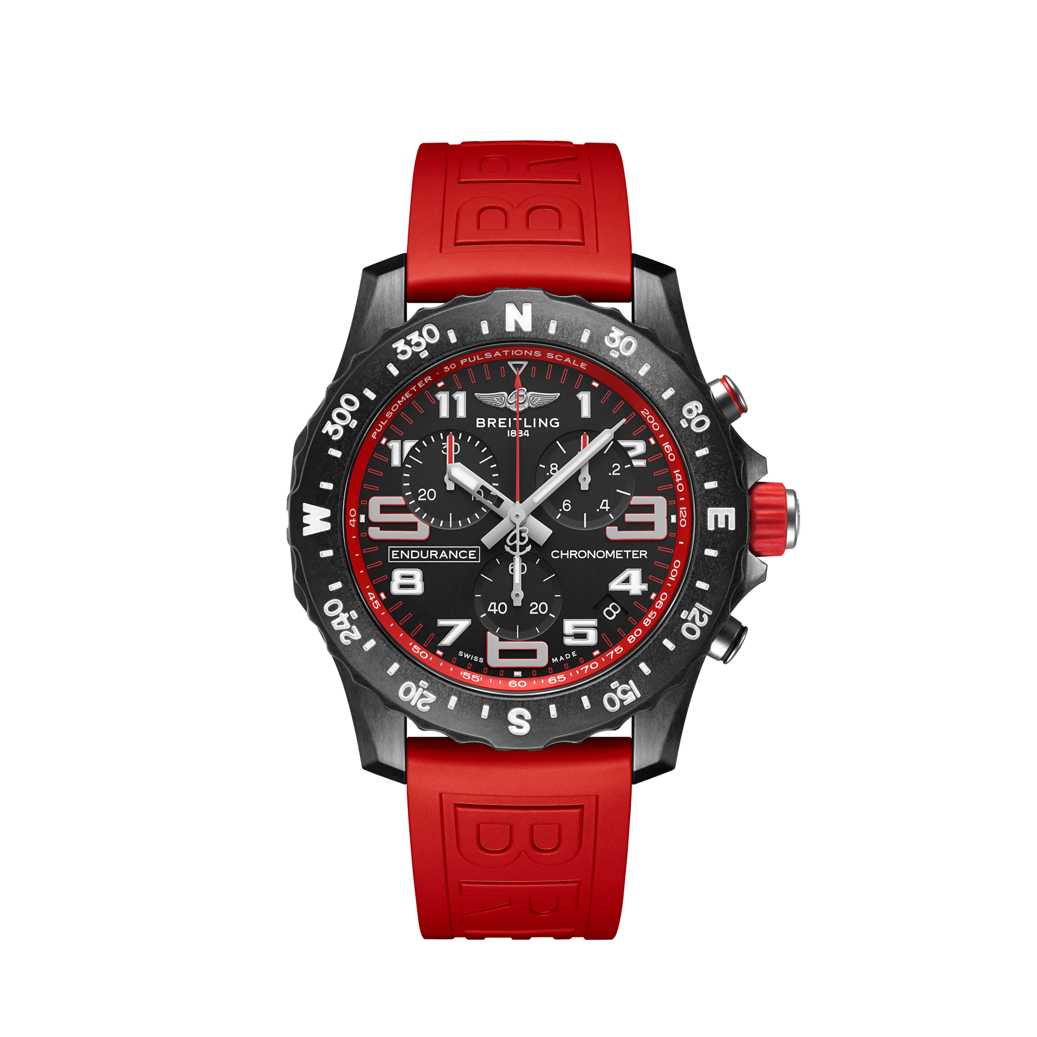 Breitling Endurance Pro Black Dial Red Rubber Strap Watch for Men - X82310D91B1S1