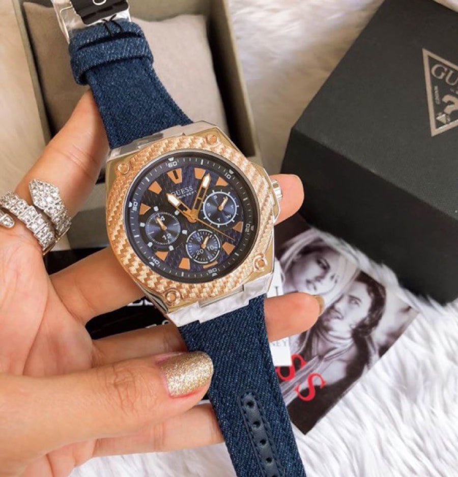  Shop Authentic Guess Legacy Analog Blue Dial Blue Denim Strap Watch for Men - W1058G1 - Luxxuri