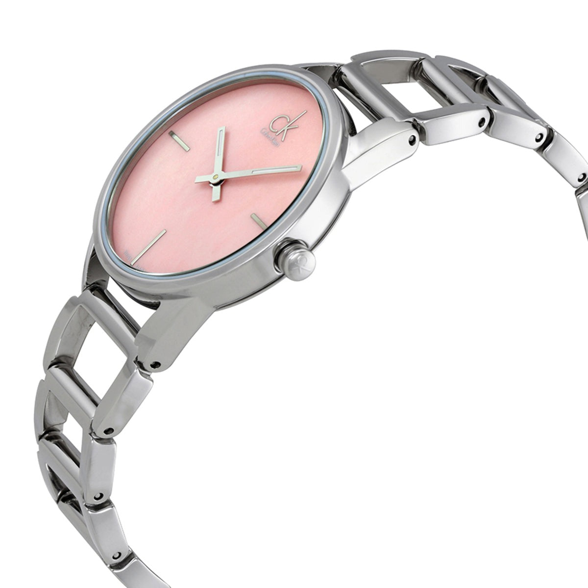  Shop Authentic Calvin Klein Stately Pink Mother of Pearl Dial Silver Steel Strap Watch for Women - K3G2312E - Luxxuri