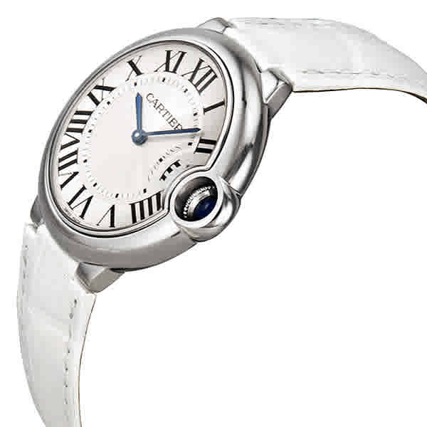  Shop Authentic Cartier Ballon Bleu de Cartier Silver Dial White Leather Strap Watch for Women - W6920087 - Luxxuri