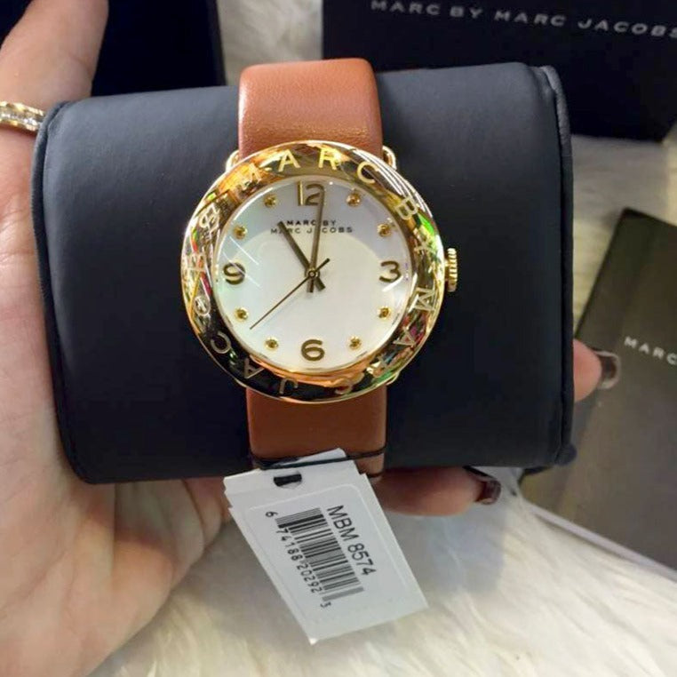  Shop Authentic Marc Jacobs Amy White Dial Brown Leather Strap Watch for Women - MBM8574 - Luxxuri