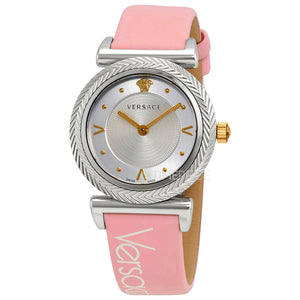  Shop Authentic Versace V-Motif Silver Dial Pink Leather Strap Watch for Women - VERE00118 - Luxxuri