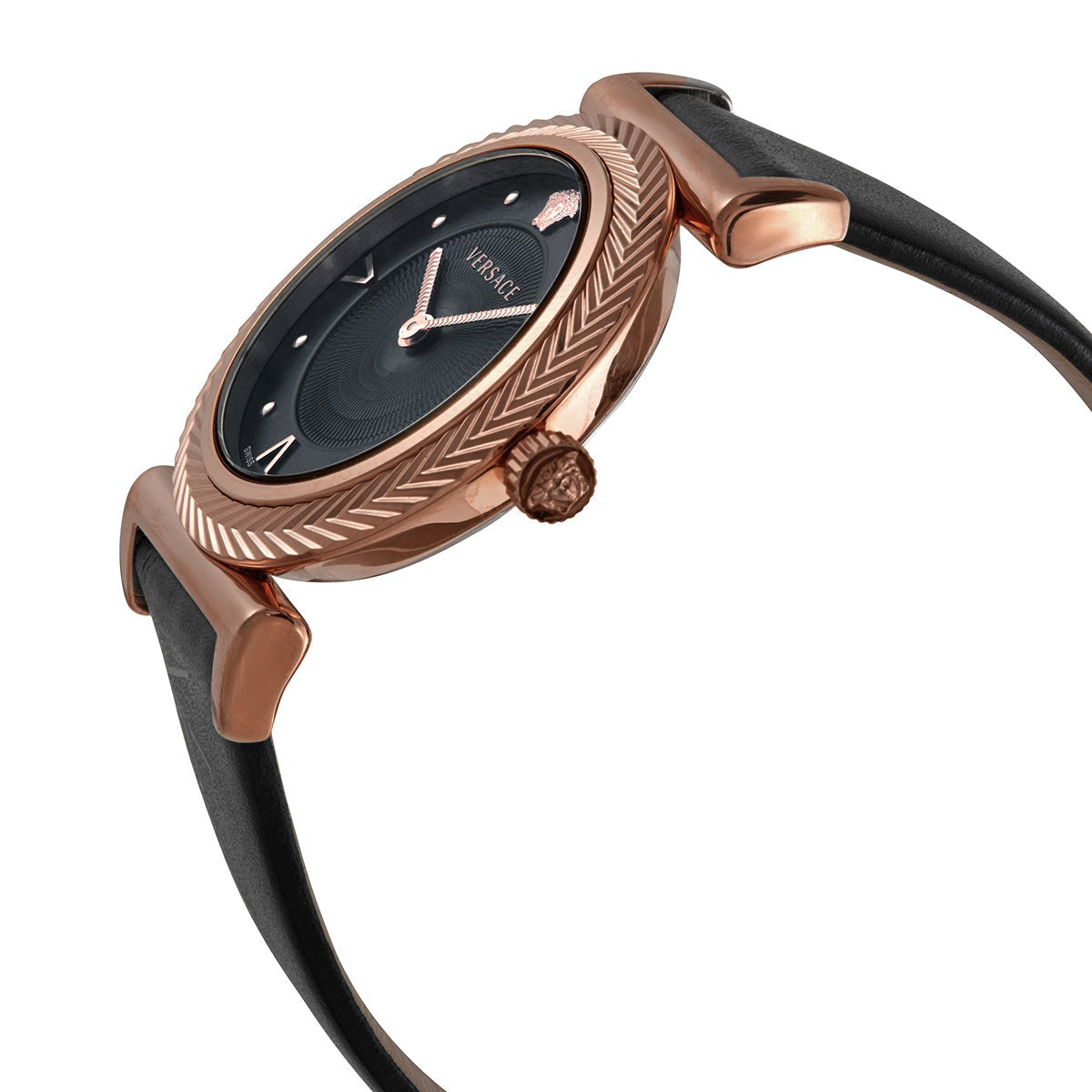  Shop Authentic Versace V-Motif Vintage Logo Black Dial Black Leather Strap Watch for Women - VERE00818 - Luxxuri