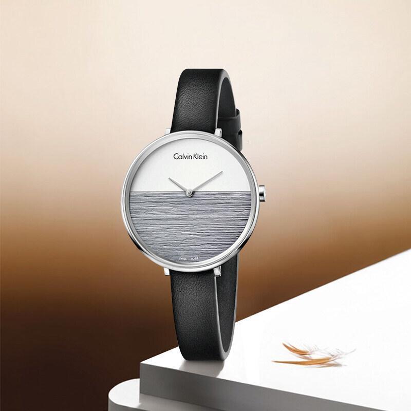  Shop Authentic Calvin Klein Rise White Grey Dial Black Leather Strap Watch for Women - K7A231C3 - Luxxuri