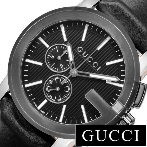 Gucci G Chrono Black Dial Black Leather Strap Watch For Men - YA101205
