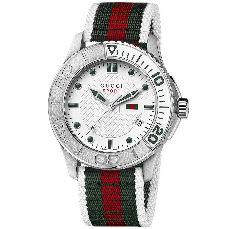  Shop Authentic Gucci G Timeless White Dial Two Tone Nylon Strap Watch For Men - YA126231 - Luxxuri
