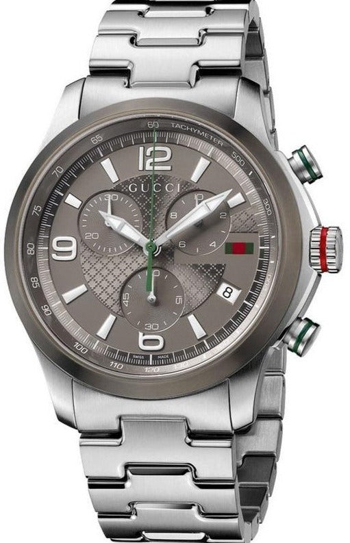  Shop Authentic Gucci G Timeless Chronograph Grey Dial Silver Steel Strap Watch For Men -  YA126238 - Luxxuri