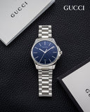  Shop Authentic Gucci G Timeless Blue Dial Silver Steel Strap Watch For Men - YA126316 - Luxxuri