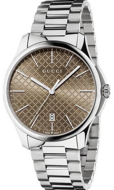  Shop Authentic Gucci G Timeless Quartz Brown Dial Silver Steel Strap Watch for Men - YA126317 - Luxxuri