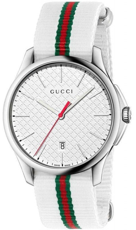  Shop Authentic Gucci G Timeless Quartz White DIal White NATO Strap Watch For Men - YA126322 - Luxxuri