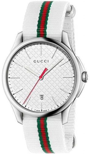  Shop Authentic Gucci G Timeless Quartz White DIal White NATO Strap Watch For Men - YA126322 - Luxxuri