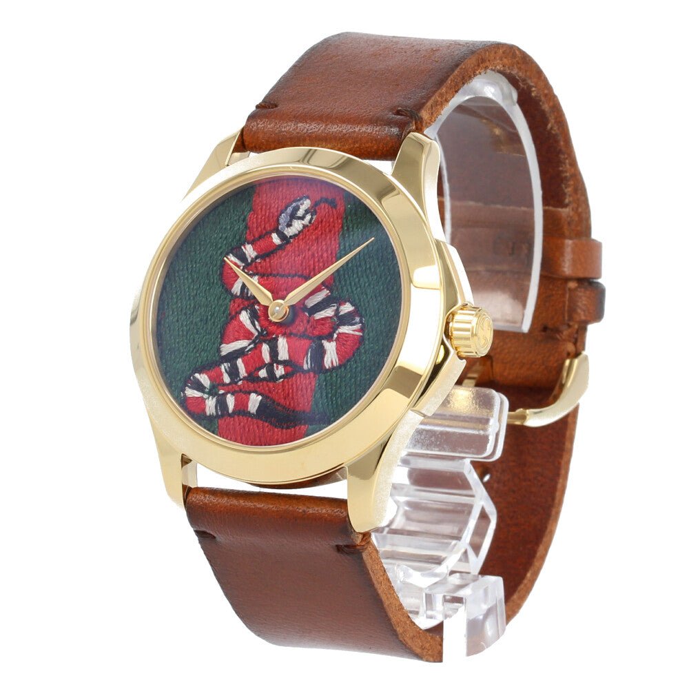  Shop Authentic Gucci Le Marche Des Merveilles Green and Red Dial Brown Leather Strap Unisex Watch - YA1264012 - Luxxuri