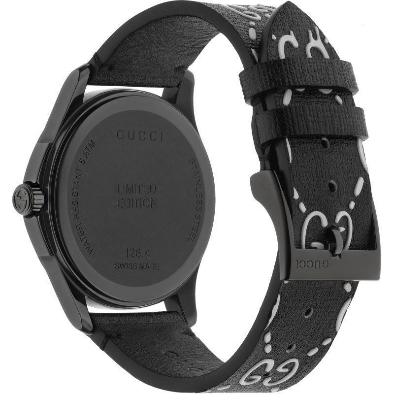  Shop Authentic Gucci G Timeless Ghost Black Dial Black Leather Strap Watch For Men - YA1264018 - Luxxuri