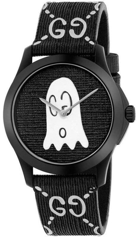  Shop Authentic Gucci G Timeless Ghost Black Dial Black Leather Strap Watch For Men - YA1264018 - Luxxuri