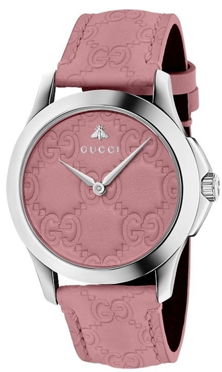  Shop Authentic Gucci G Timeless Quartz Candy Pink Dial Pink Leather Strap Watch For Women - YA1264030 - Luxxuri