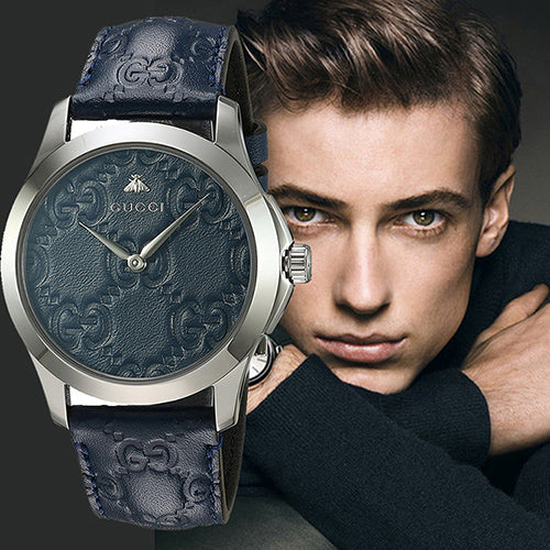  Shop Authentic Gucci G Timeless Quartz Blue Dial Blue Leather Strap Watch For Men - YA1264032 - Luxxuri