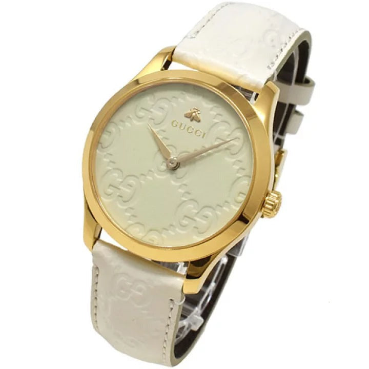 Shop Authentic Gucci G Timeless Quartz White Dial White Leather Strap Watch For Women - YA1264033A - Luxxuri