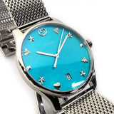  Shop Authentic Gucci G-Timeless Turquiose Mother of Pearl Dial Silver Mesh Bracelet Watch For Women - YA1264039 - Luxxuri