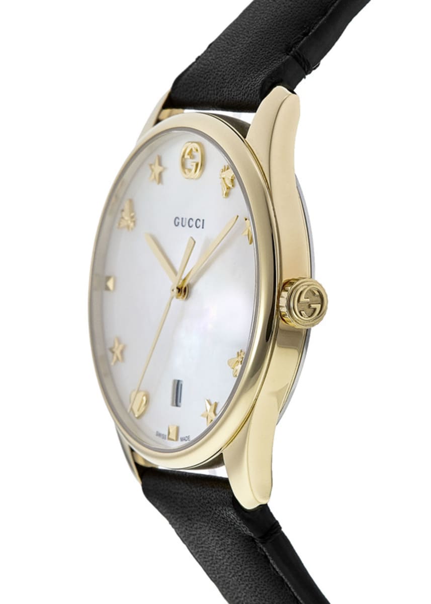  Shop Authentic Gucci G-Timeless Mother of Pearl Dial Black Leather Strap Watch For Women - YA126589 - Luxxuri