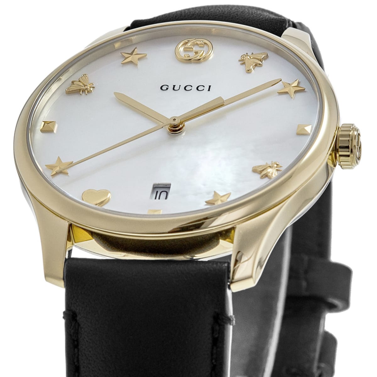  Shop Authentic Gucci G-Timeless Mother of Pearl Dial Black Leather Strap Watch For Women - YA126589 - Luxxuri