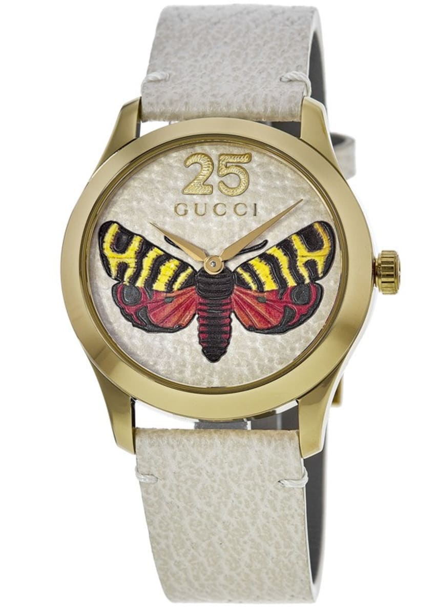  Shop Authentic Gucci G Timeless Butterfly White Dial White Leather Strap Watch For Women - YA1264062 - Luxxuri