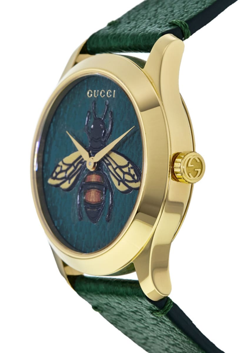  Shop Authentic Gucci G Timeless Bee Green Dial Green Leather Strap Watch For Women - YA1264065 - Luxxuri
