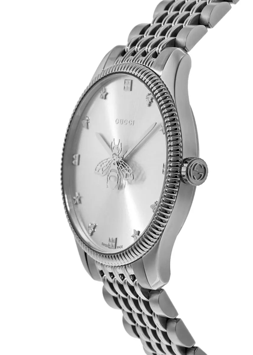  Shop Authentic Gucci G Timeless Quartz Silver Dial Silver Steel Strap Watch For Women - YA1264153 - Luxxuri