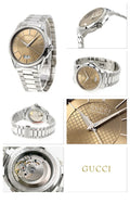  Shop Authentic Gucci G Timeless Automatic Brown Dial Silver Steel Strap Watch For Women - YA126431A - Luxxuri
