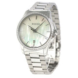  Shop Authentic Gucci G Timeless Mother of Pearl White Dial Silver Steel Strap Watch For Women - YA126444 - Luxxuri