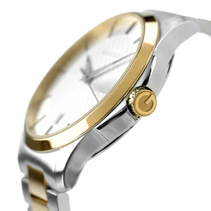  Shop Authentic Gucci G Timeless Quartz Silver Dial Two Tone Steel Strap Watch For Men - YA126450 - Luxxuri
