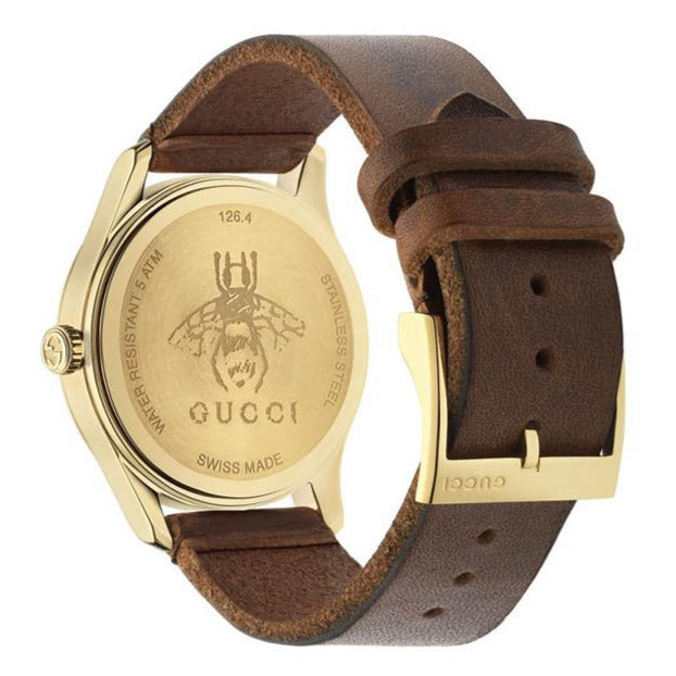  Shop Authentic Gucci G Timeless Quartz Green & Red Dial Brown Leather Strap Watch For Men - YA126451 - Luxxuri