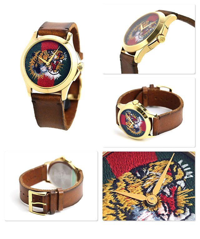  Shop Authentic Gucci Le Marche Des Merveilles Red & Green Dial Brown Leather Strap Unisex Watch - YA126497 - Luxxuri