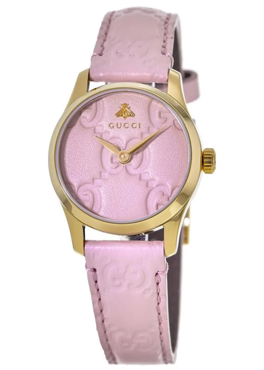  Shop Authentic Gucci G Timeless Quartz Pink Dial Pink Leather Strap Watch For Women - YA1265005 - Luxxuri