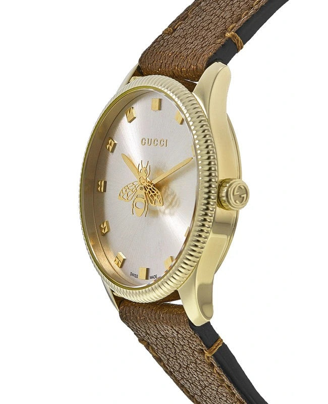  Shop Authentic Gucci G Timeless Quartz Silver Dial Brown Leather Strap Watch For Women - YA1265022 - Luxxuri